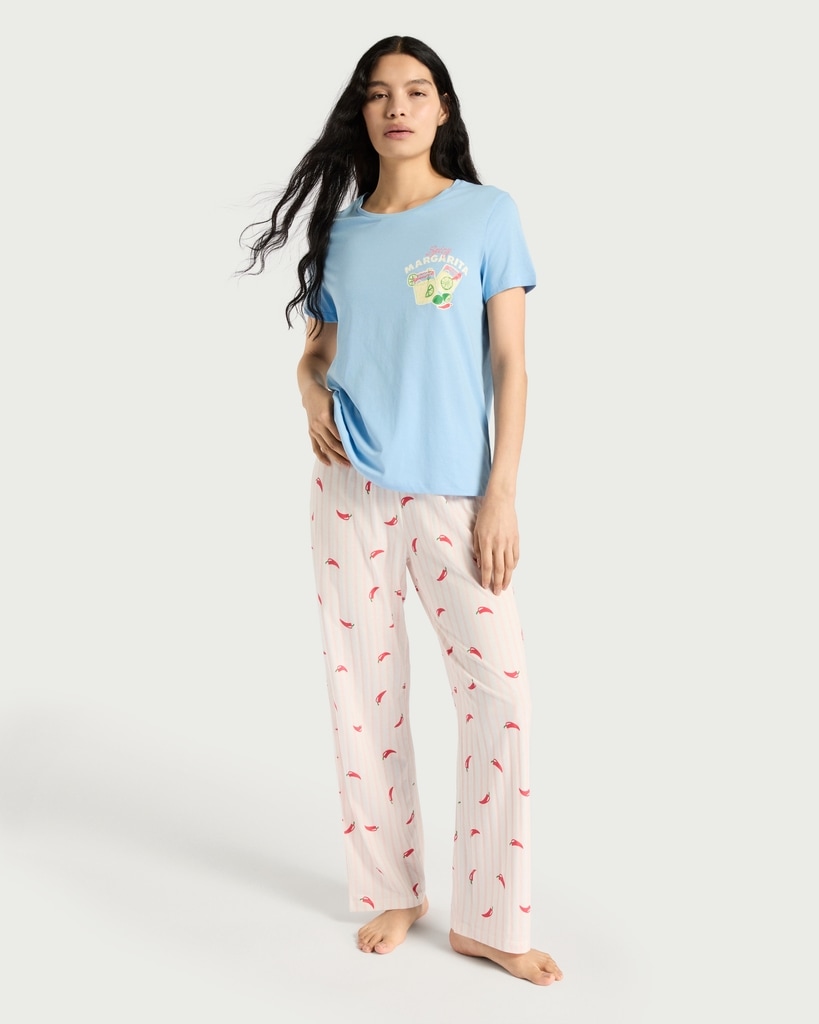 F&F Pure Cotton Margarita Pyjama Set in Multi Blue