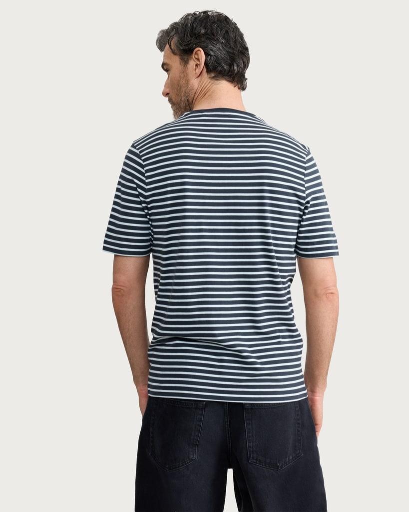 F&F Pure Cotton Stripe Print Short Sleeved Slim Fit T-Shirt in Navy thumbnail 3