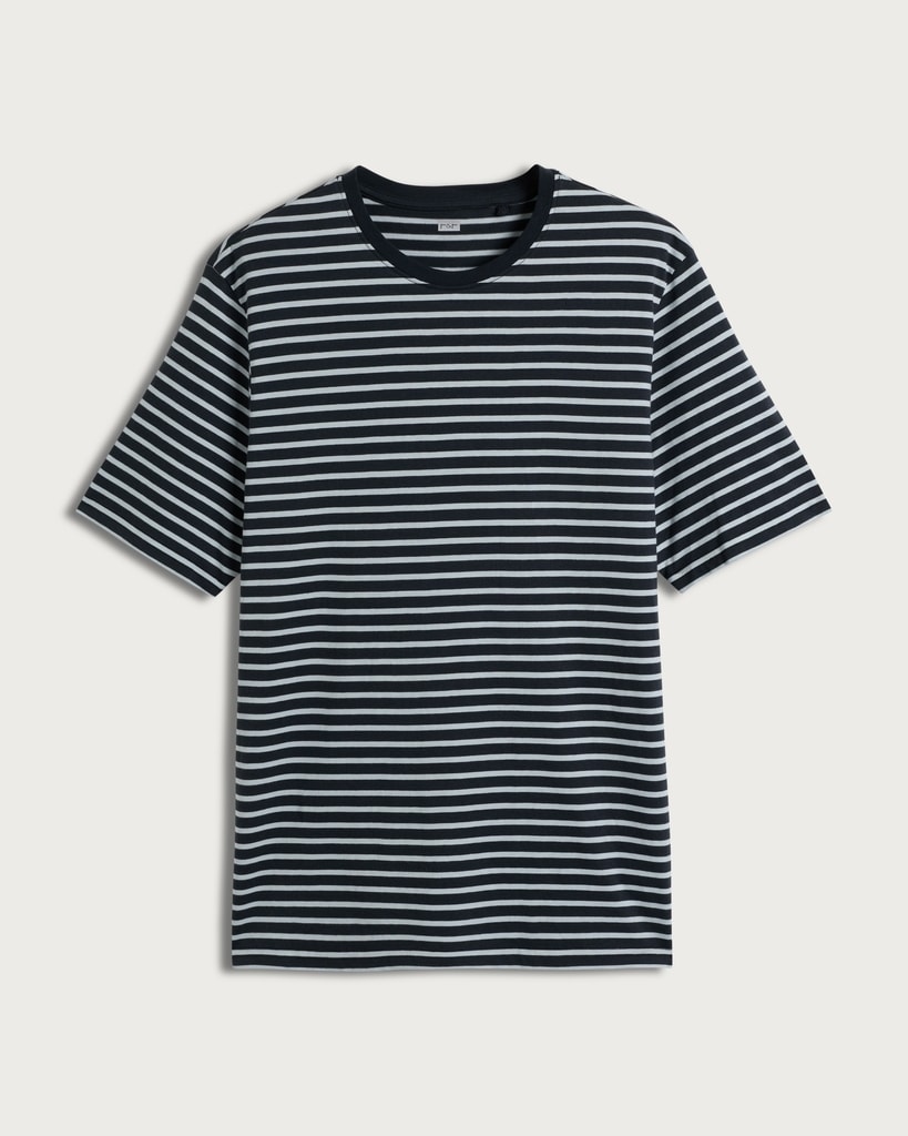 F&F Pure Cotton Stripe Print Short Sleeved Slim Fit T-Shirt in Navy thumbnail 4