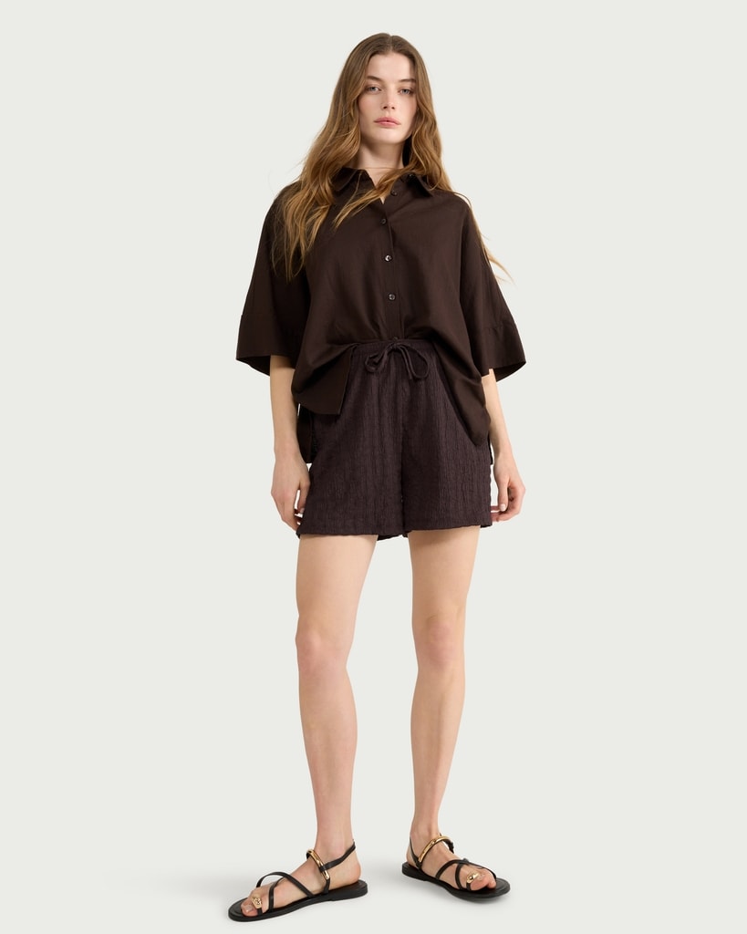 F&F Textured Drawstring Shorts in Chocolate