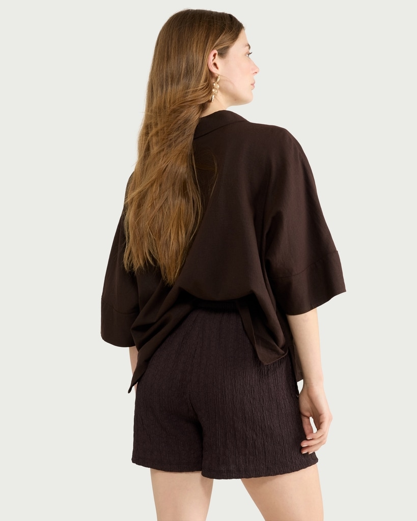 F&F Textured Drawstring Shorts in Chocolate thumbnail 2