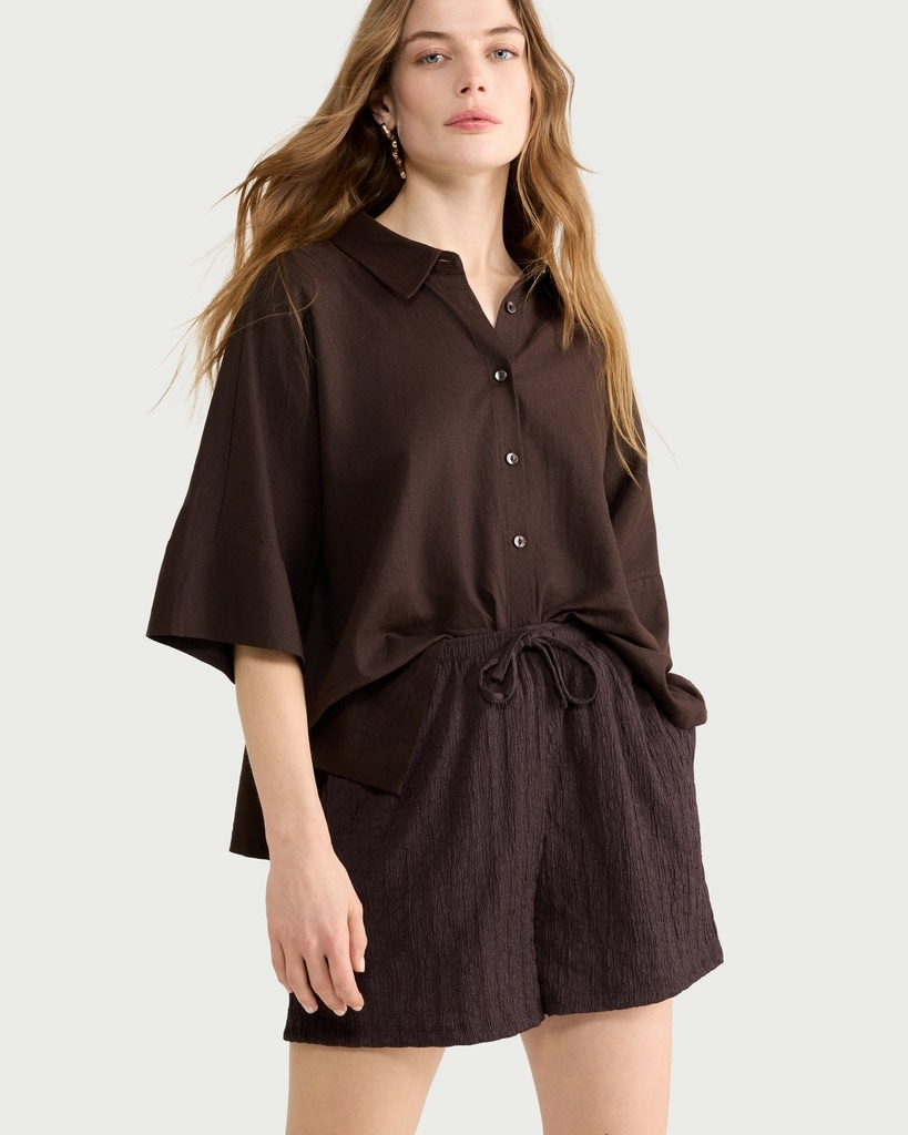 F&F Textured Drawstring Shorts in Chocolate thumbnail 3