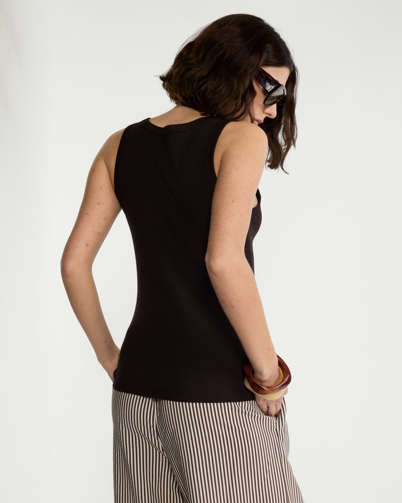 F&F Cotton Rich Ribbed Scoop Neck Vest in Chocolate thumbnail 3