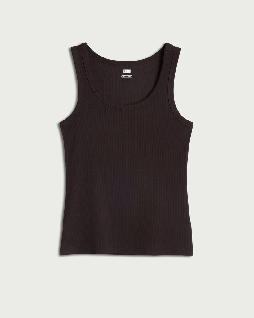 F&F Cotton Rich Ribbed Scoop Neck Vest in Chocolate thumbnail 4