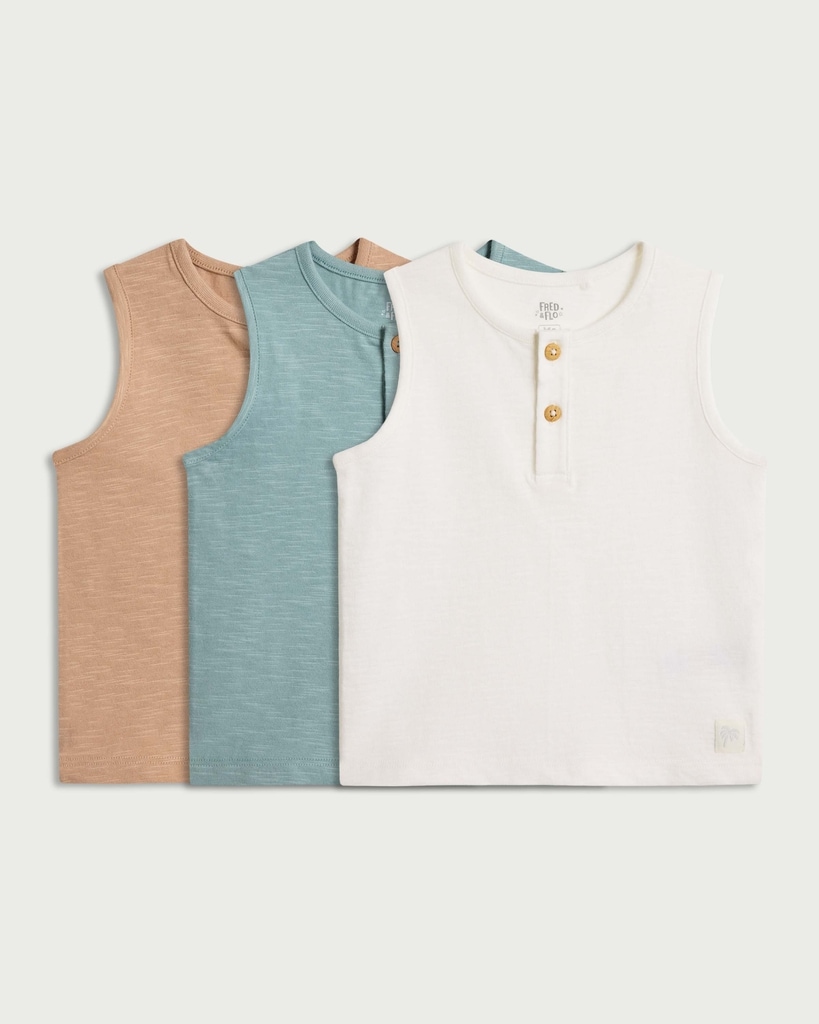 F&F Baby 3-Pack Pure Cotton Button Vests in Tan