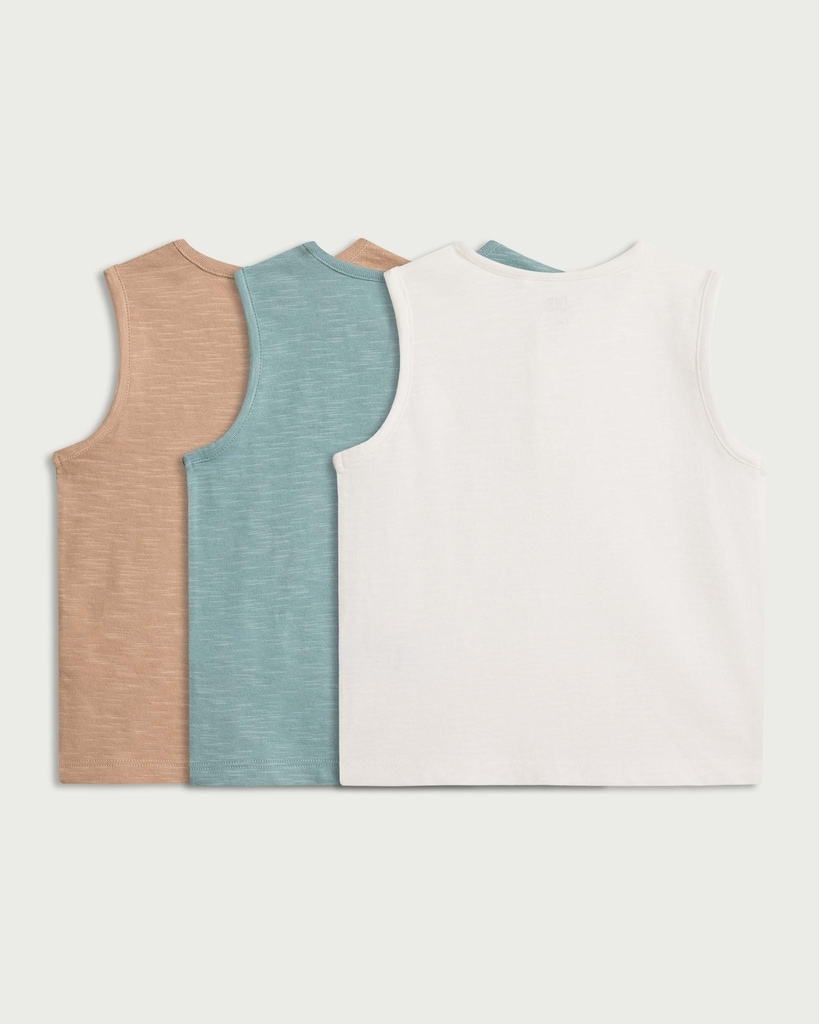 F&F Baby 3-Pack Pure Cotton Button Vests in Tan thumbnail 2