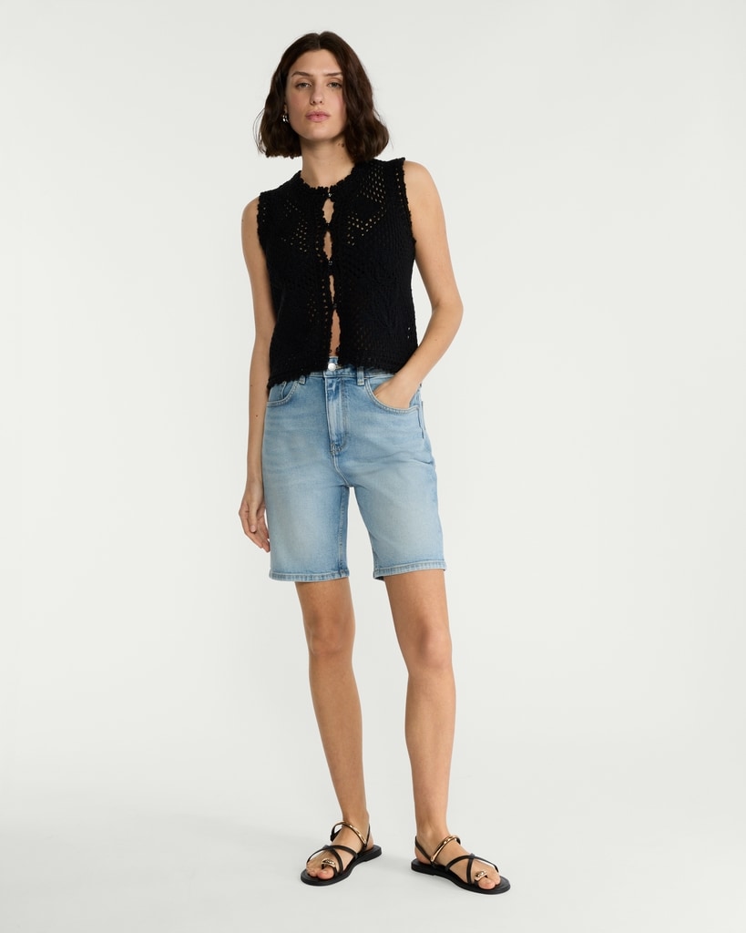 F&F Pure Cotton Open Knit Waistcoat in Black thumbnail 3
