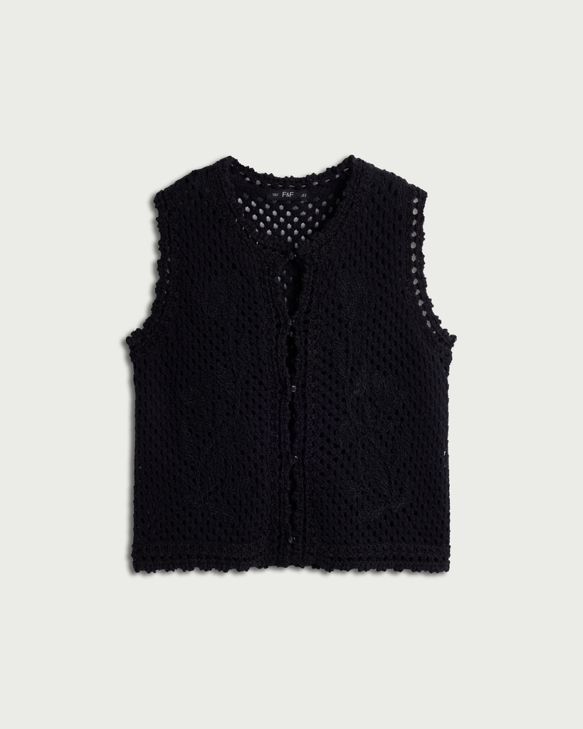 F&F Pure Cotton Open Knit Waistcoat in Black thumbnail 4