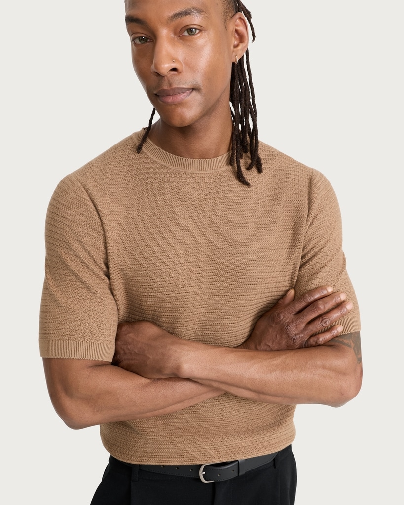 The F&F Edit Pure Cotton Textured Knit T-Shirt in Med Nude