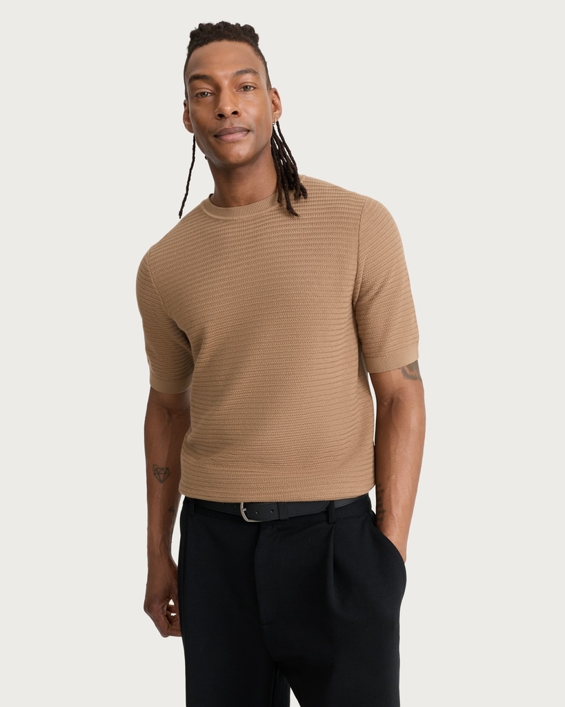 The F&F Edit Pure Cotton Textured Knit T-Shirt in Med Nude thumbnail 3