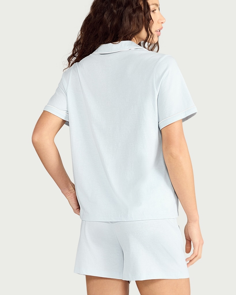 F&F 2-Piece Pure Cotton Embroidered Revere Short Pyjama Set in Blue thumbnail 3