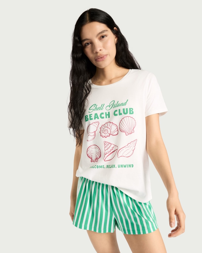 F&F 2-Piece Pure Cotton Shell Island Pyjama Set in Multi Green thumbnail 4