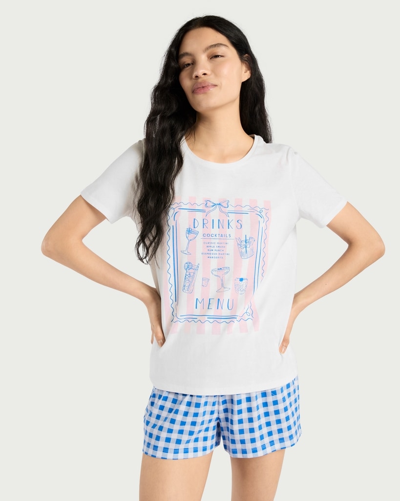 F&F Pure Cotton Cocktail Short Pyjama Set in Multi Blue thumbnail 2