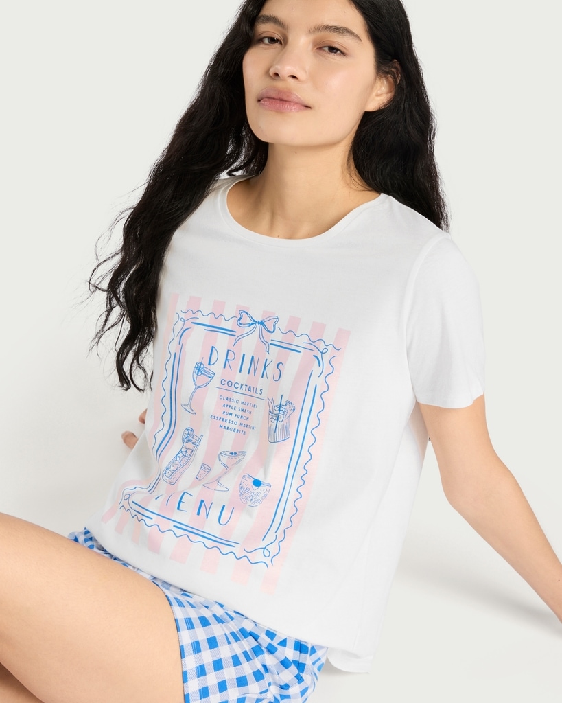 F&F Pure Cotton Cocktail Short Pyjama Set in Multi Blue