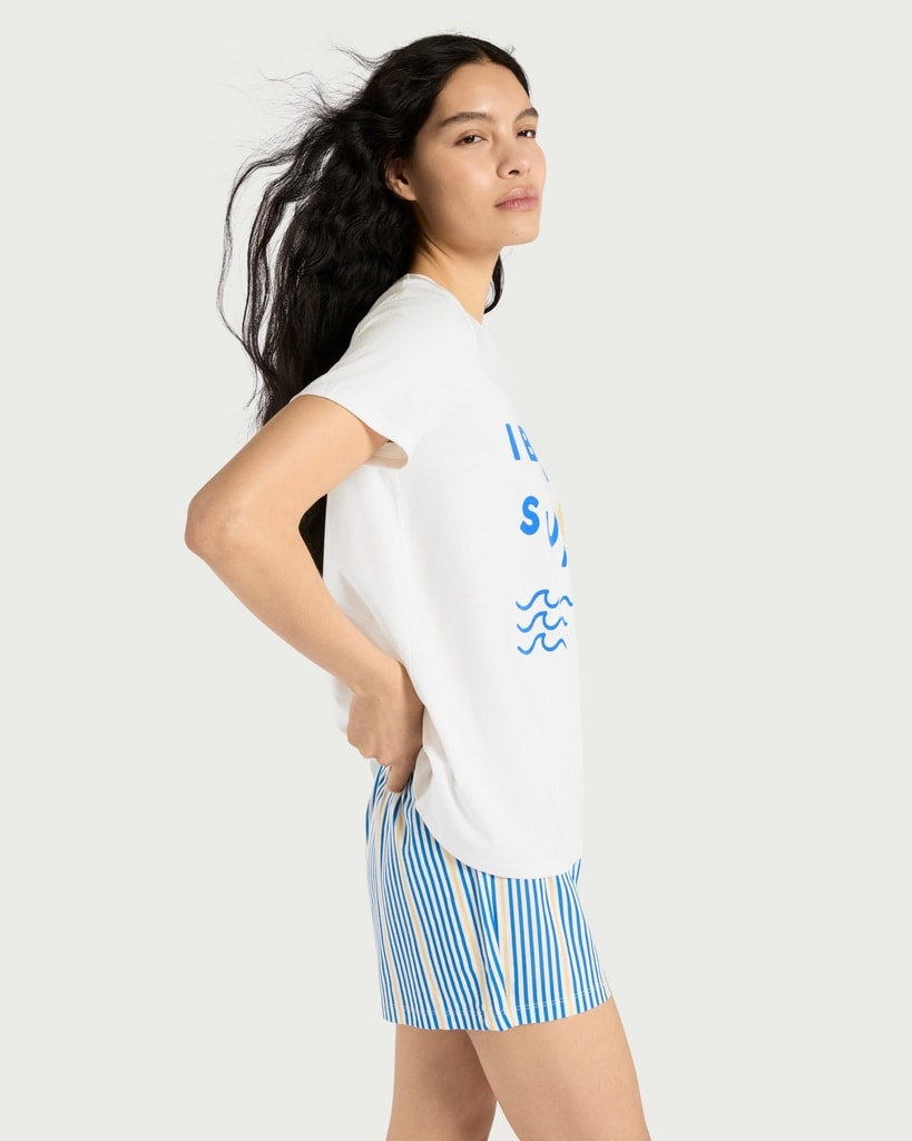 F&F 2-Piece Pure Cotton Ibiza Summer Shorts Pyjama Set in Multi Blue thumbnail 3
