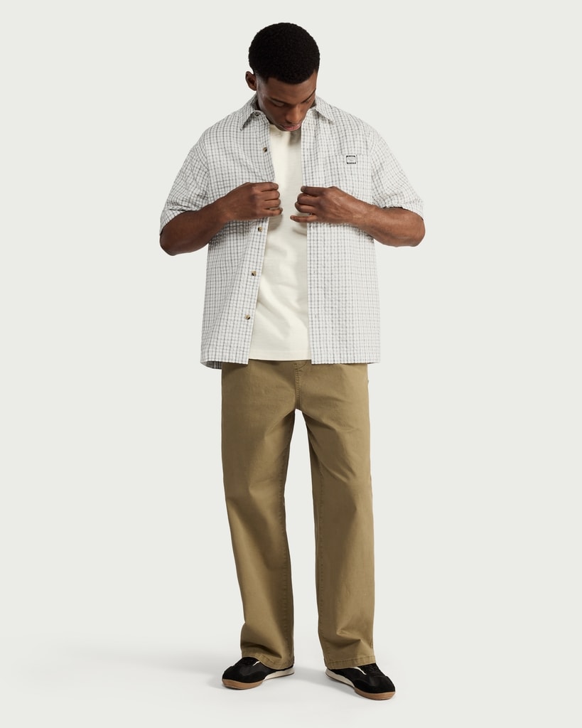 RDA Pure Cotton Seersucker Checked Shirt in Cream