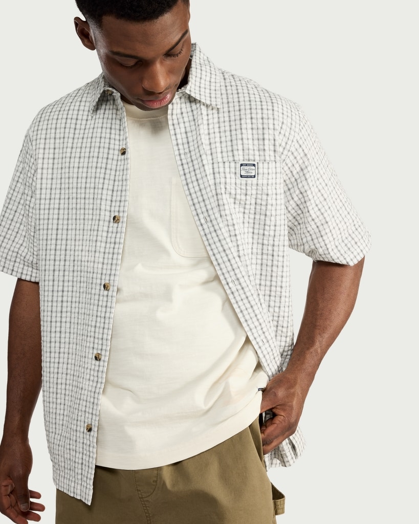 RDA Pure Cotton Seersucker Checked Shirt in Cream thumbnail 2
