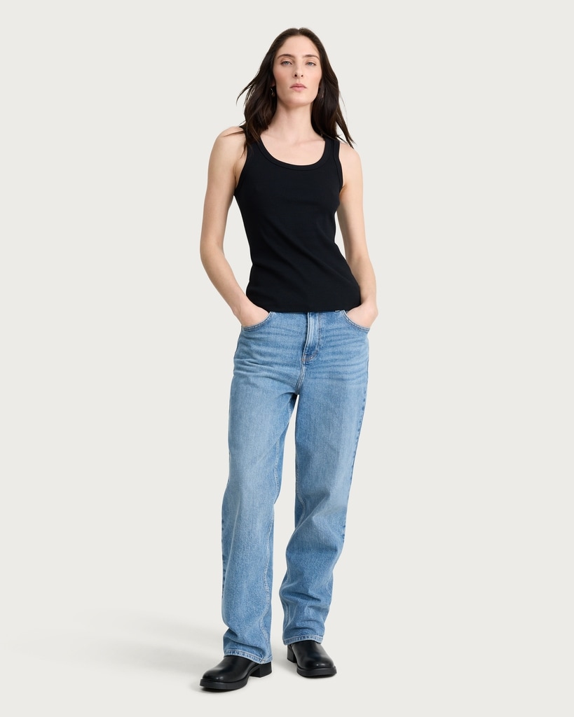F&F Cotton Rich Ribbed Scoop Neck Vest in Black thumbnail 2
