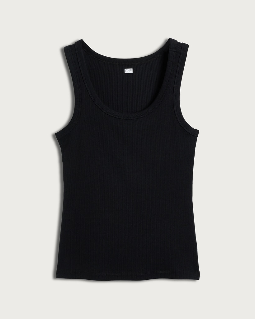 F&F Cotton Rich Ribbed Scoop Neck Vest in Black thumbnail 4