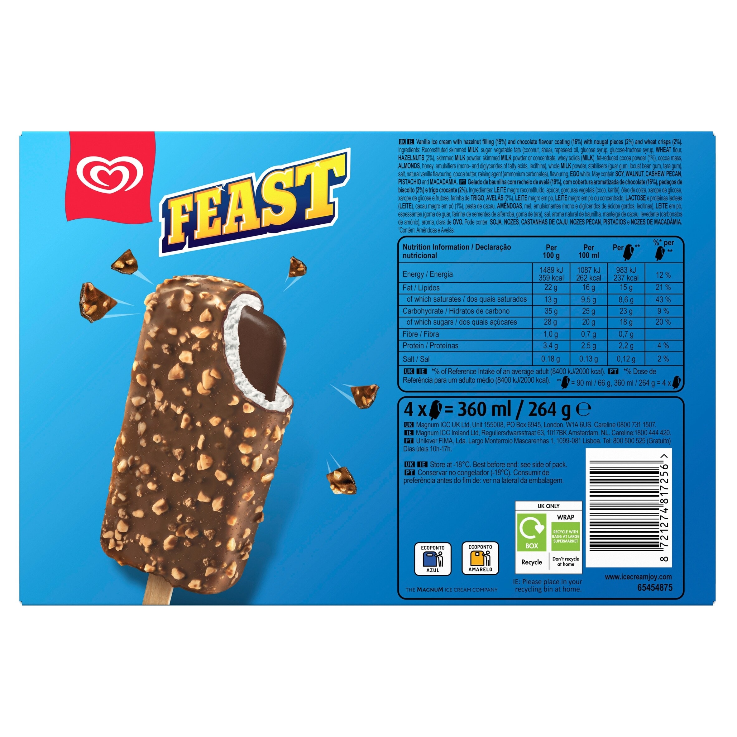 Feast Chocolate & Hazelnut Ice Cream Sticks 4 x 90ml thumbnail 2