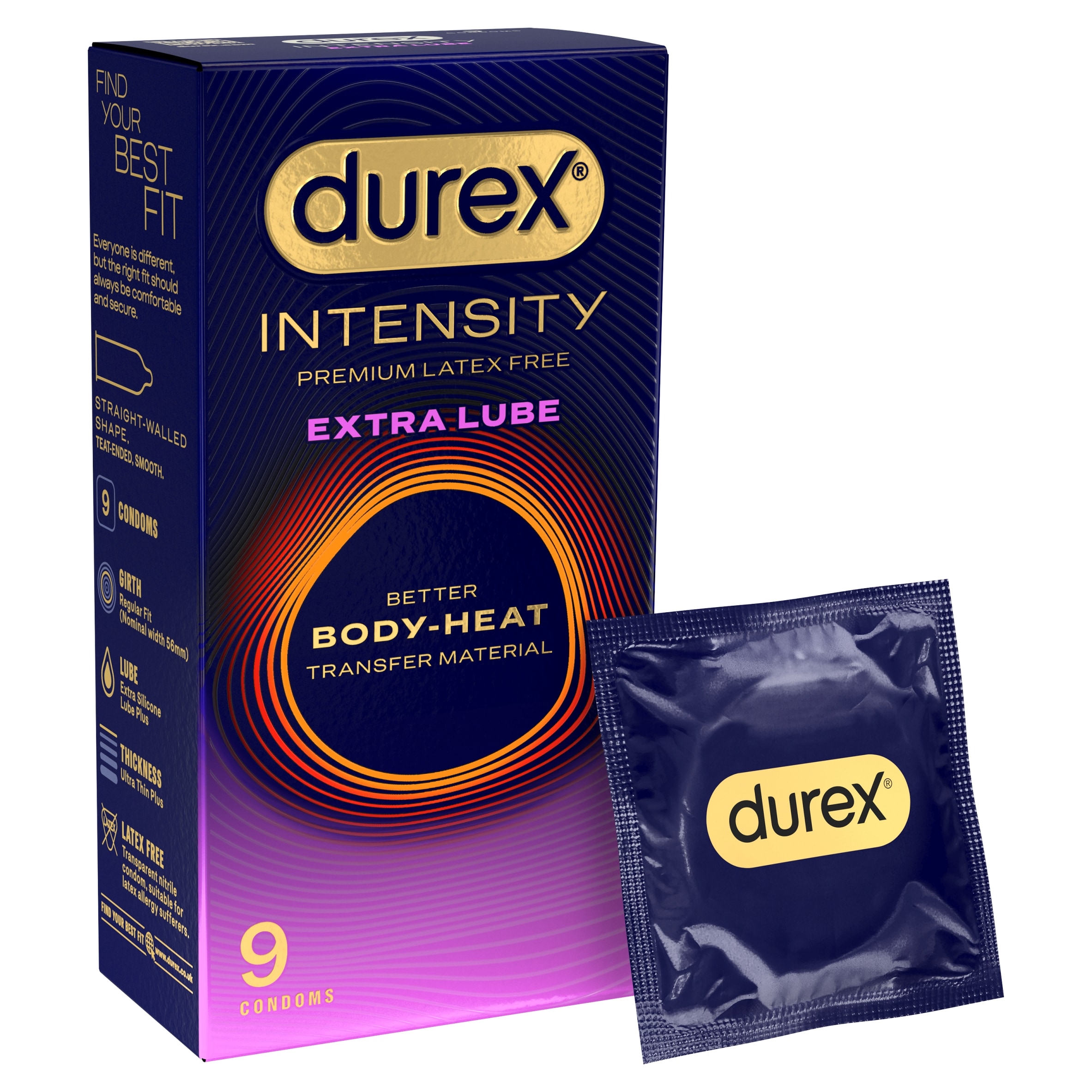 Durex Intensity Premium Extra Lube Latex-Free Condoms 9s
