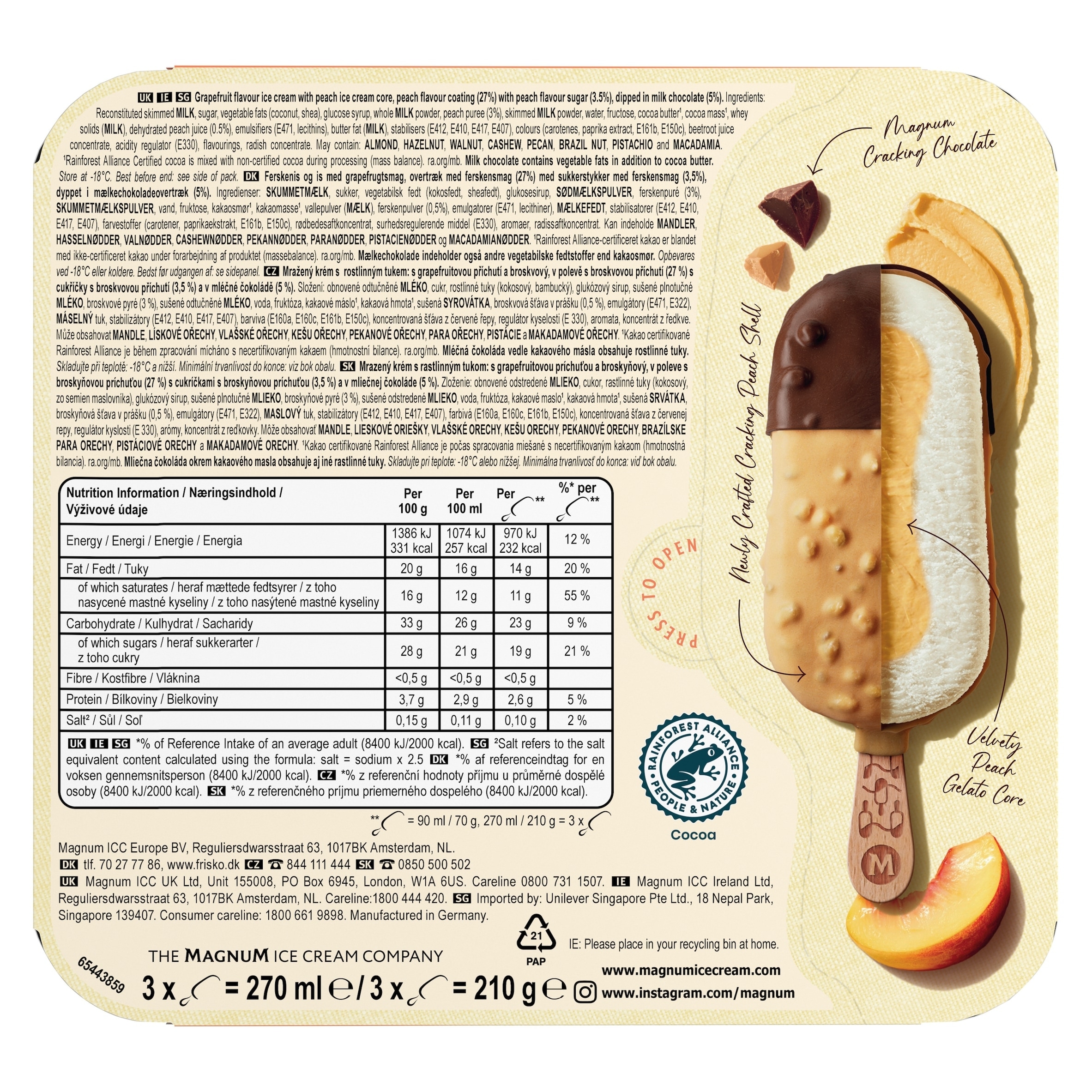 Magnum Signature Peach Ice Cream Sticks 3 x 90ml thumbnail 2