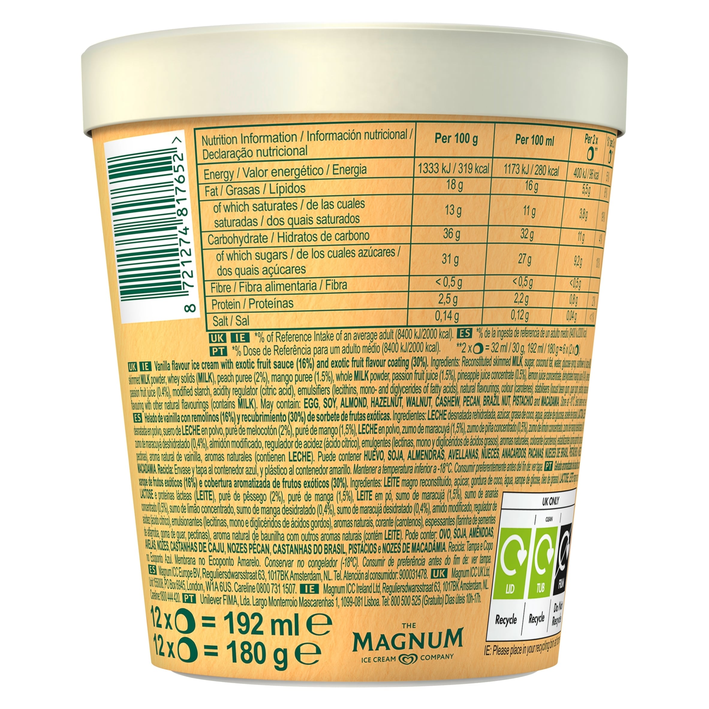 Solero Bonbon Exotic Ice Cream Frozen Snack 192ml thumbnail 2