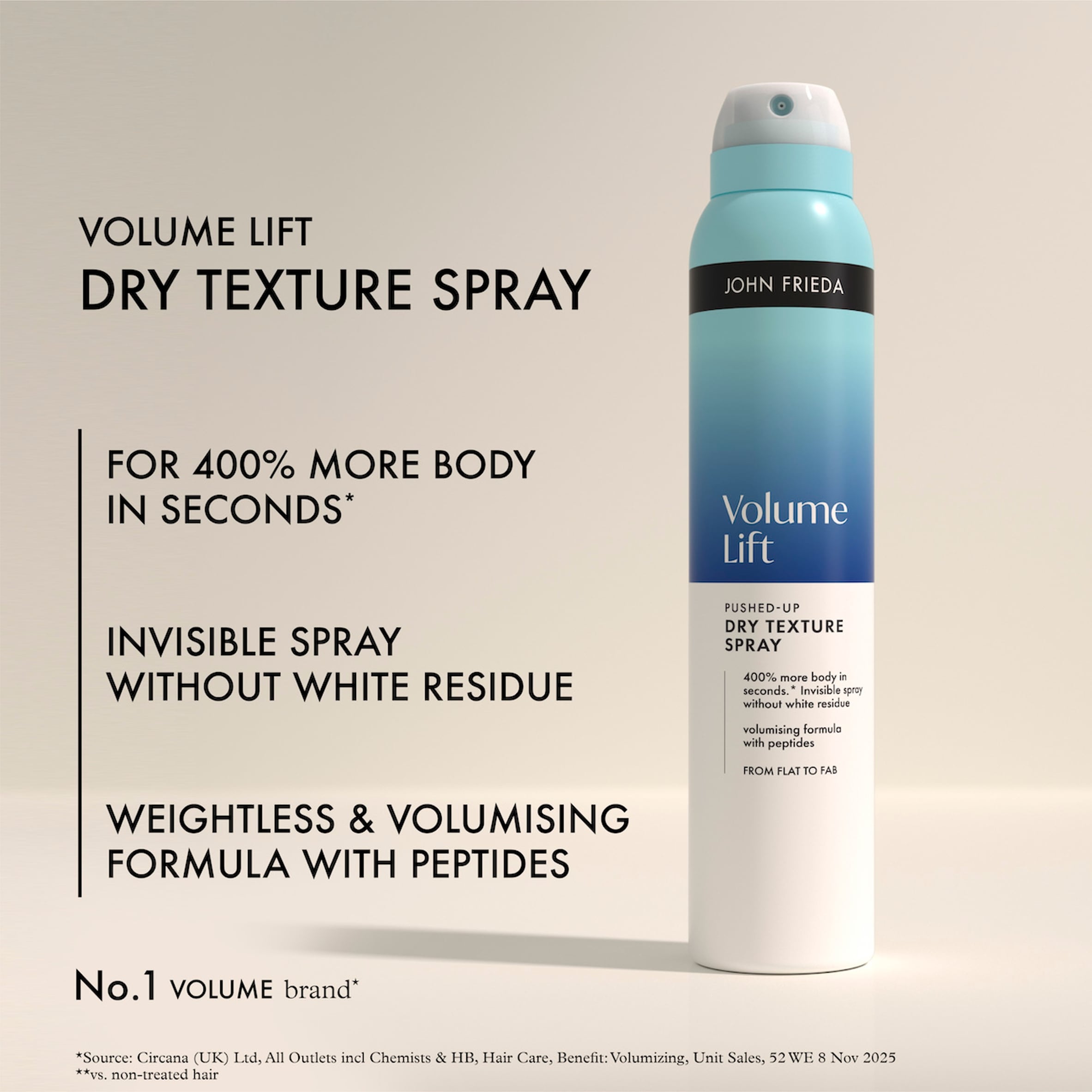 John Frieda Volume Lift Pushed-Up Dry Texture Spray 200ml thumbnail 2