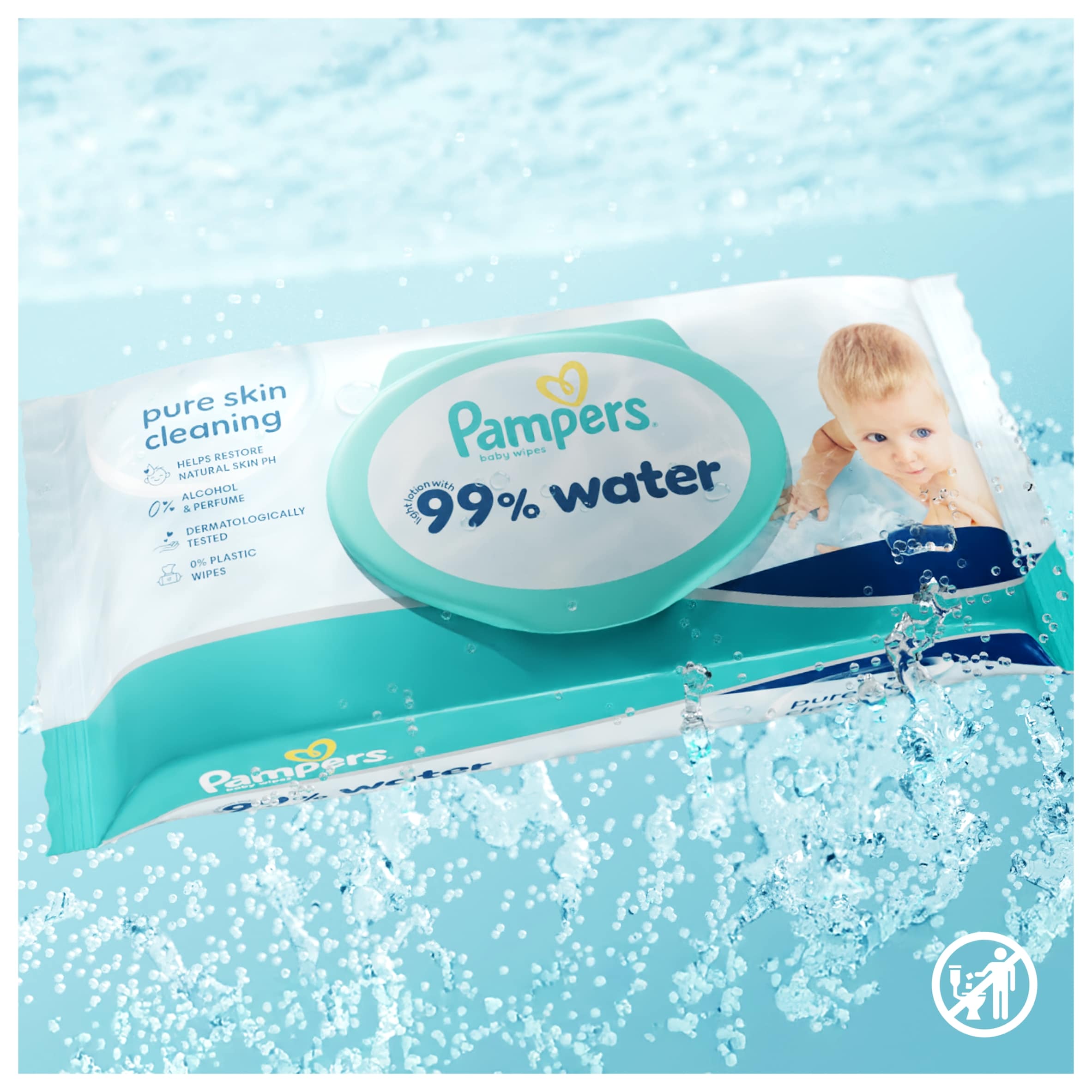 Pampers 99% Water Baby Wipes 4x 60 wipes thumbnail 2
