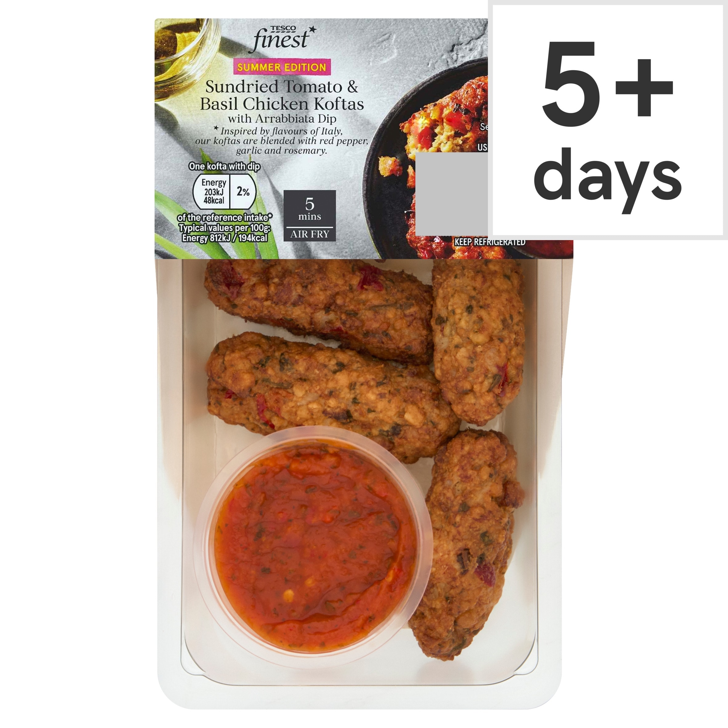 Tesco Finest Sundried Tomato & Basil chicken Koftas with Arrabiata Dip 125g