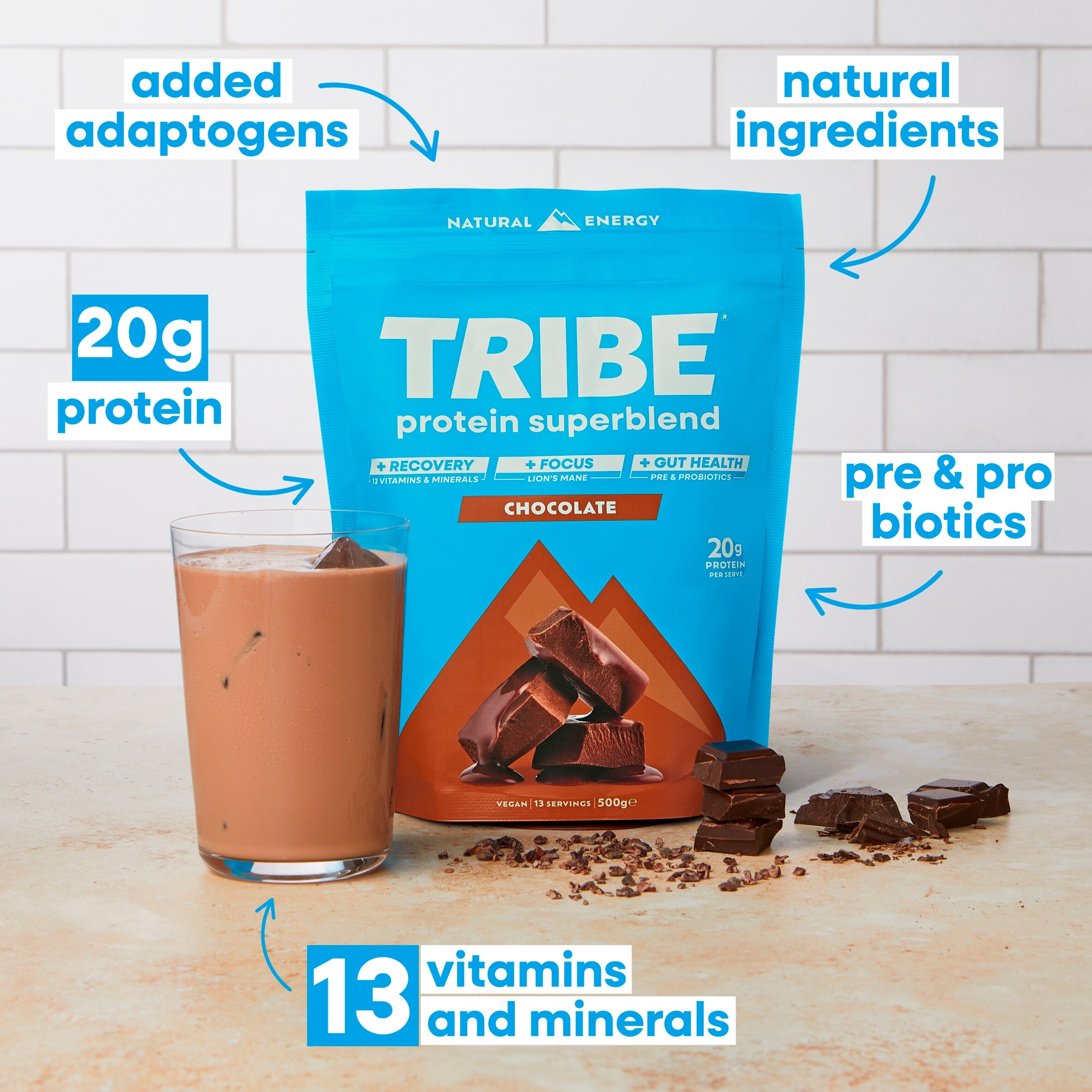 TRIBE Protein Superblend Chocolate 500g thumbnail 3