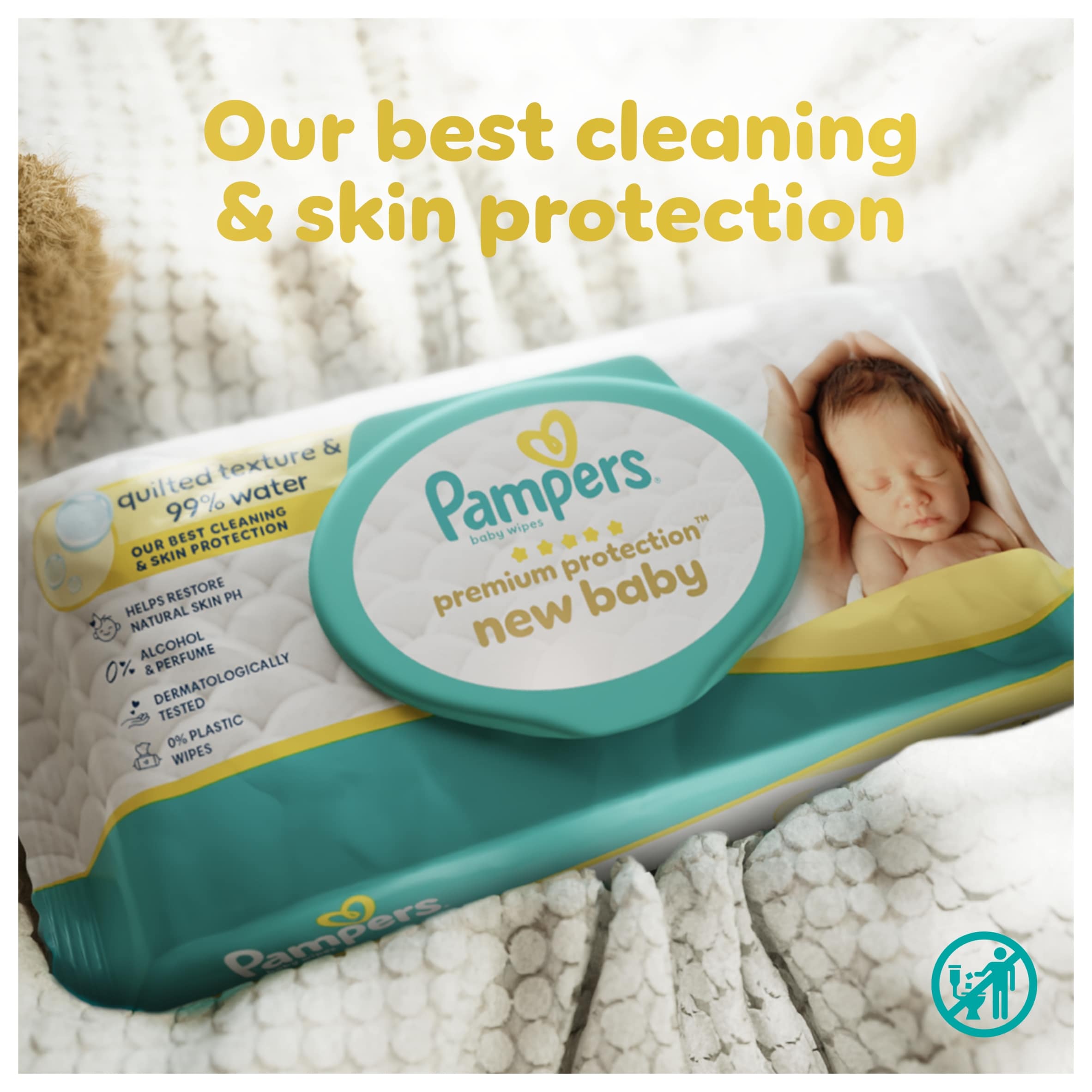 Pampers Premium Protection New Baby Wipes 60 Wipes thumbnail 3