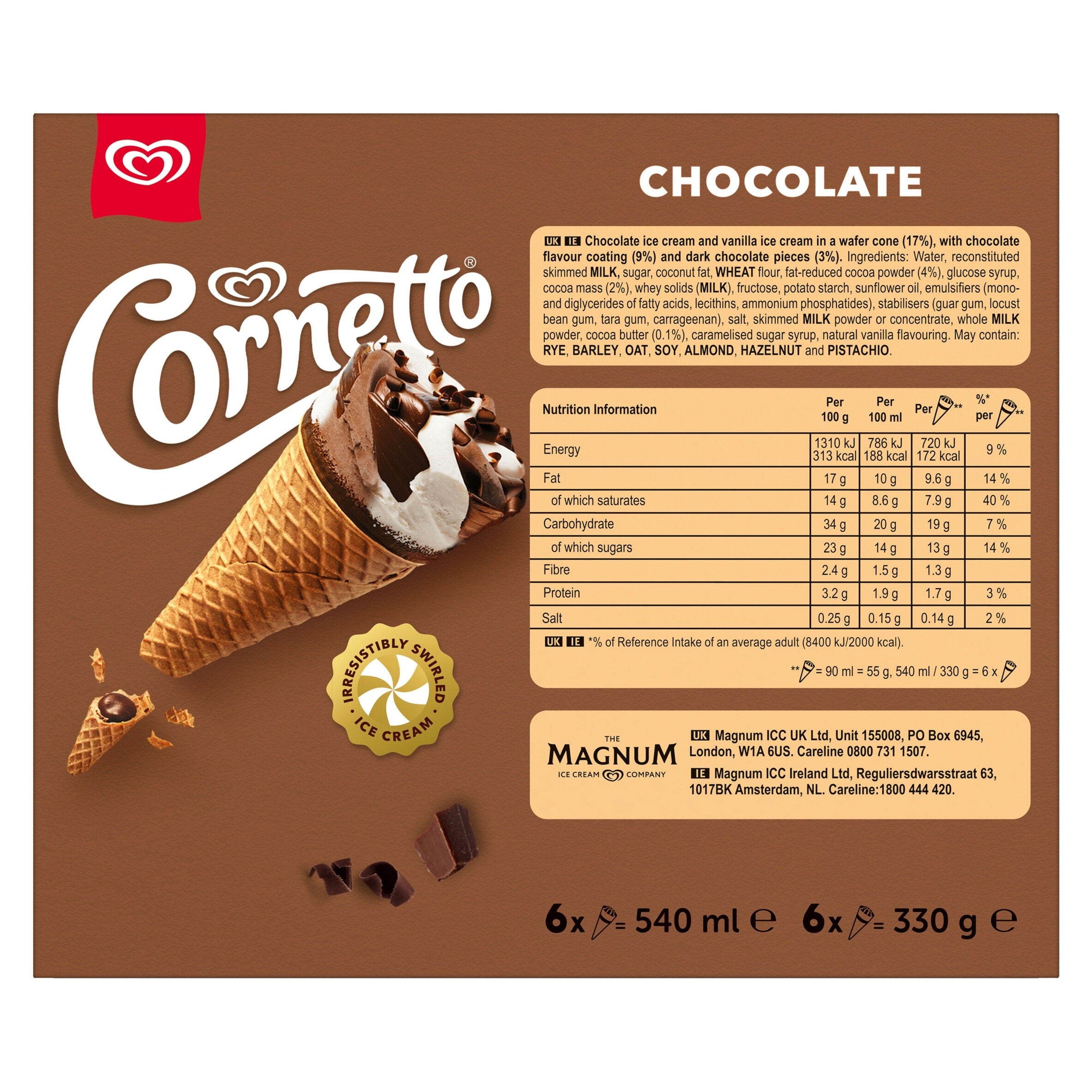 Cornetto Chocolate Ice Cream Cones 6 x 90ml thumbnail 2