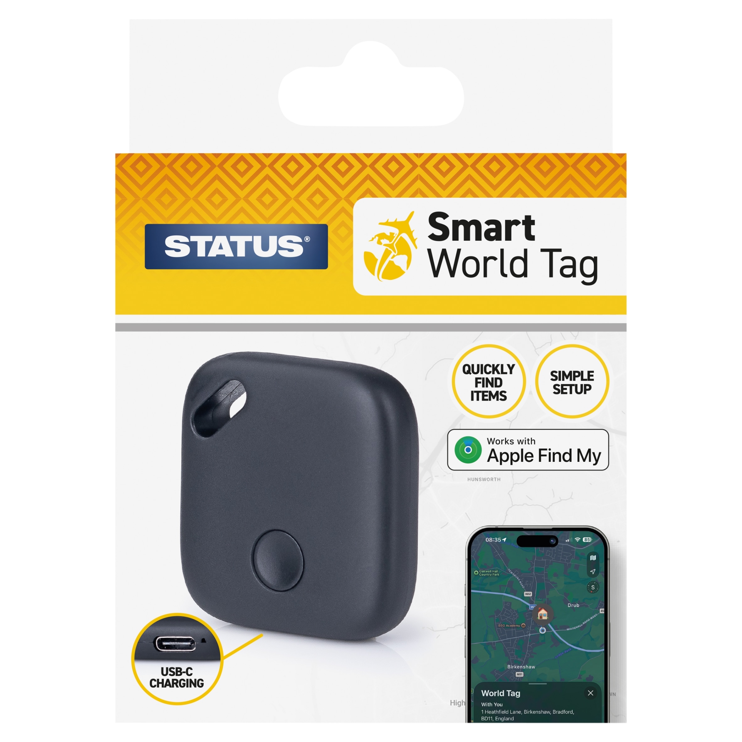 Status Smart World Tag USB-C Charging Worldwide Tracking.