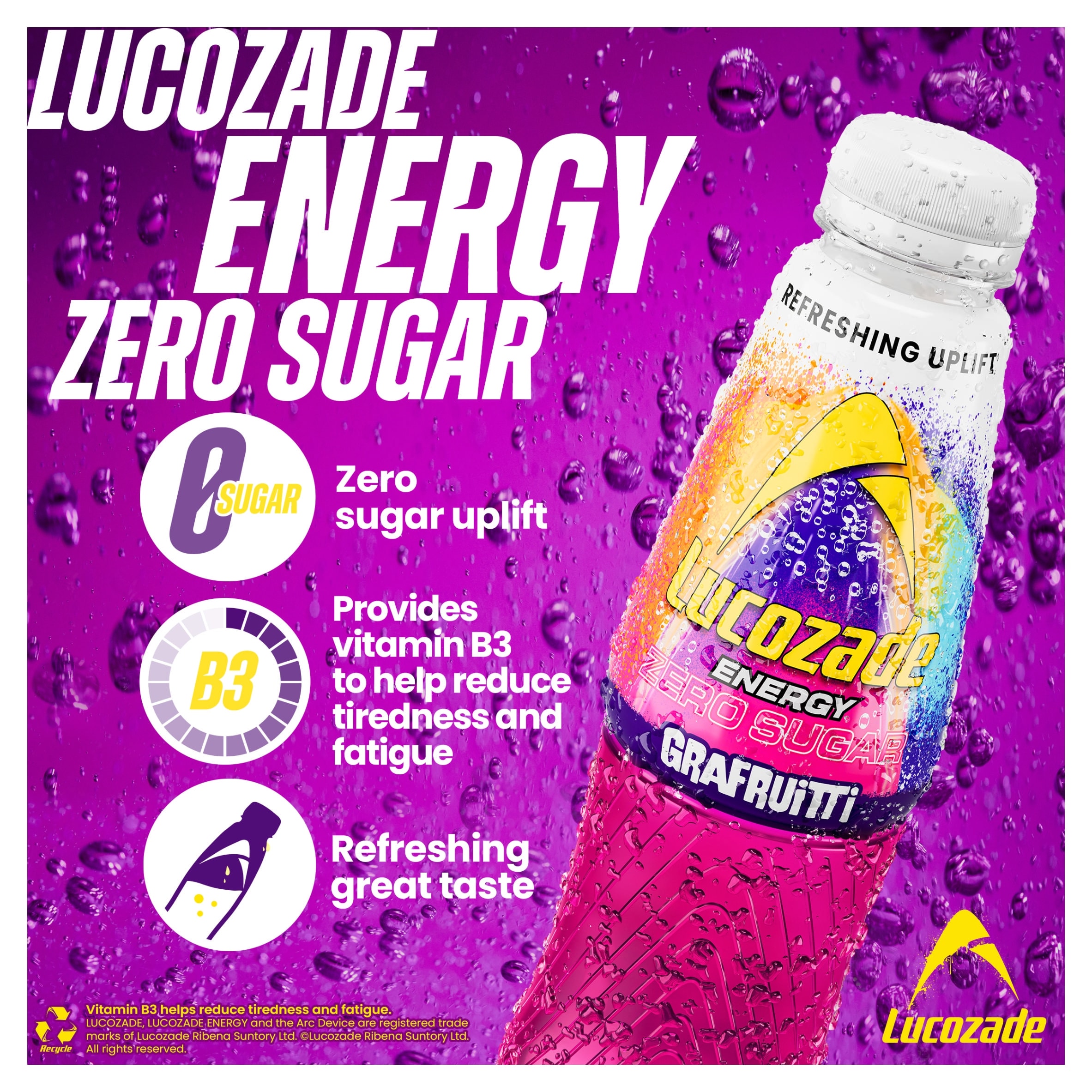 Lucozade Energy Zero Sugar Drink Grafruitti 900ml thumbnail 3