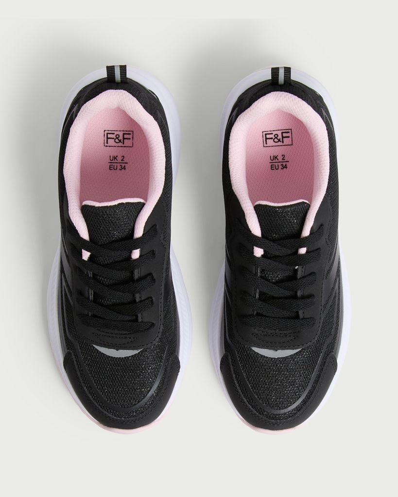 F&F School Mesh Panel Lace Update Trainers in Black thumbnail 2