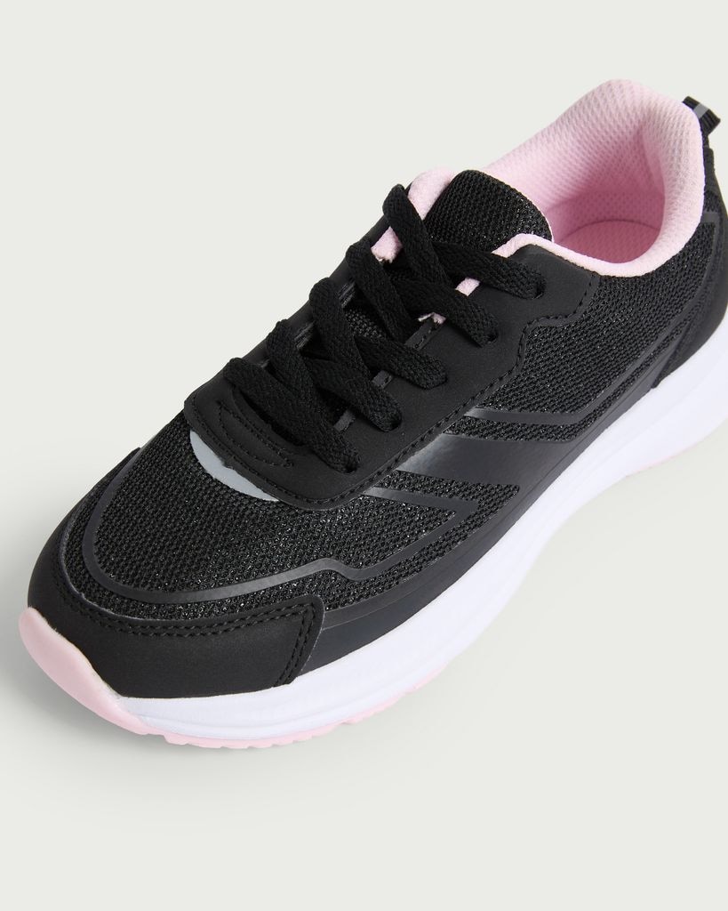 F&F School Mesh Panel Lace Update Trainers in Black thumbnail 3