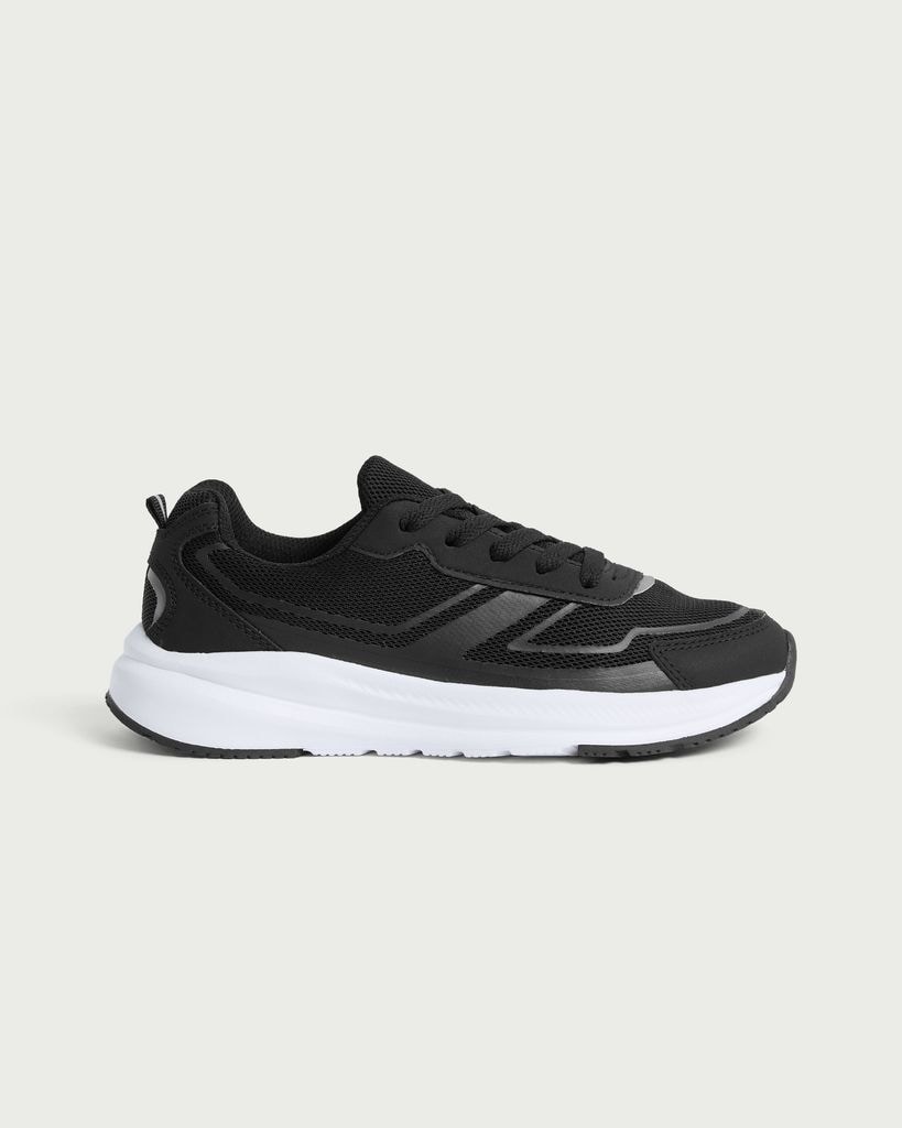 F&F Boys Mesh Panel Lace Up Trainers in Black