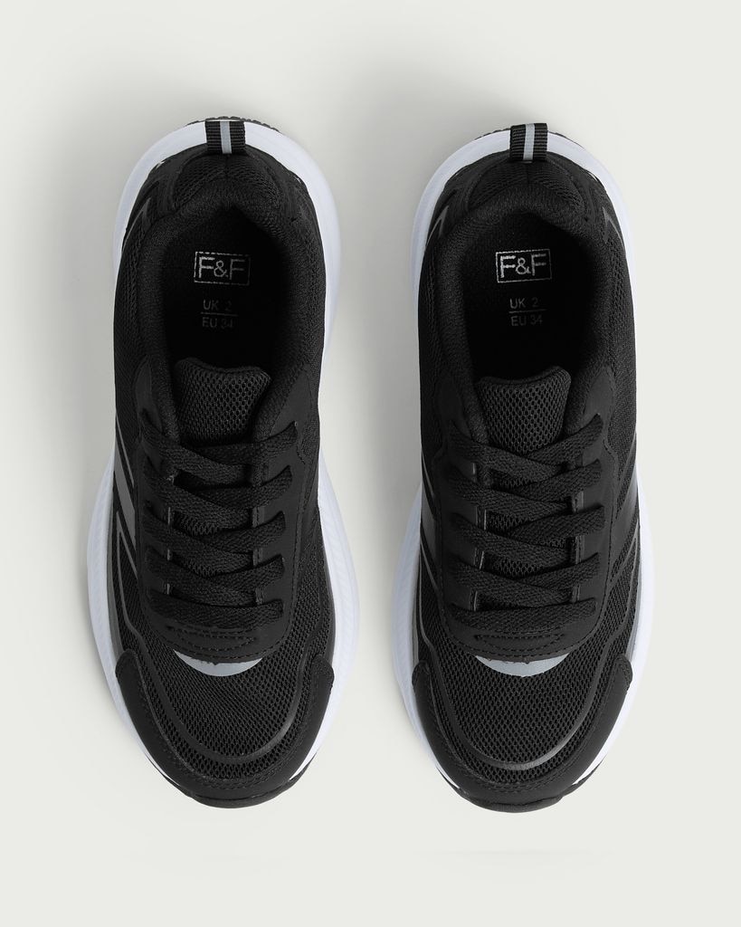 F&F Boys Mesh Panel Lace Up Trainers in Black thumbnail 2