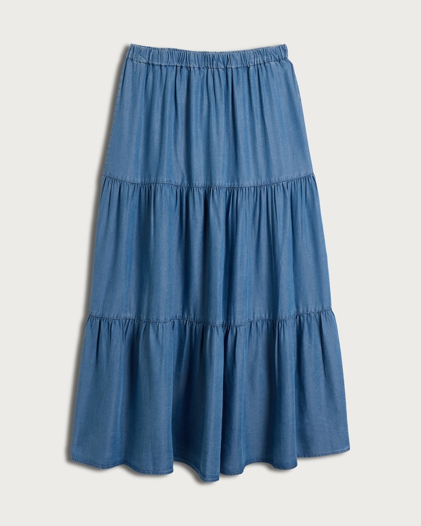 F&F Pure Lyocell Tiered Midi Skirt in Blue thumbnail 4