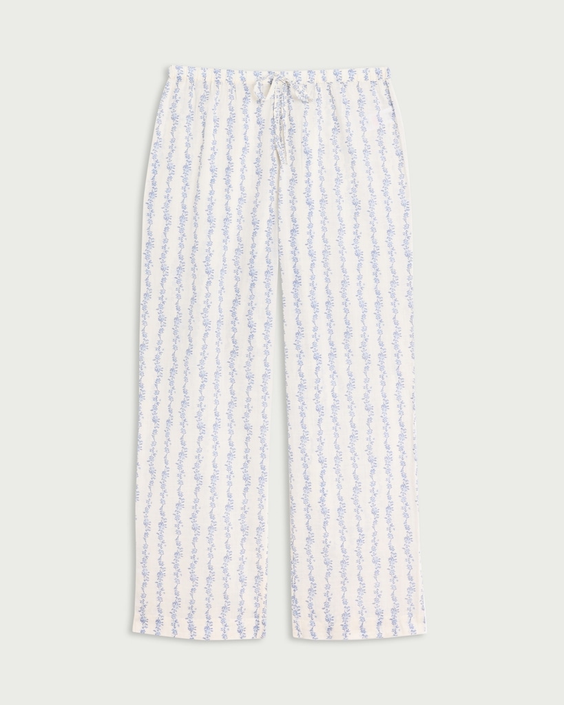 F&F Pure Cotton Floral Print Drawstring Pyjama Bottoms in Multi Blue thumbnail 4