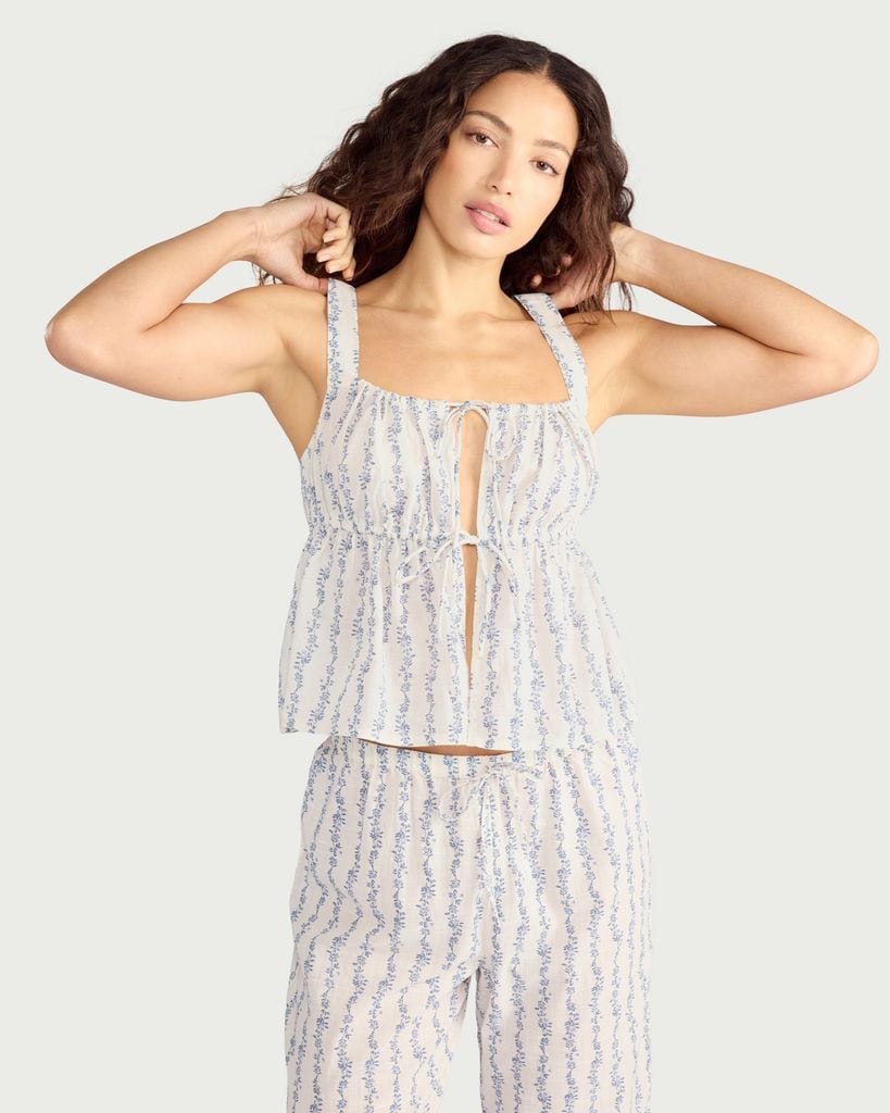 F&F Pure Cotton Floral Print Pyjama Top in Multi Blue thumbnail 3