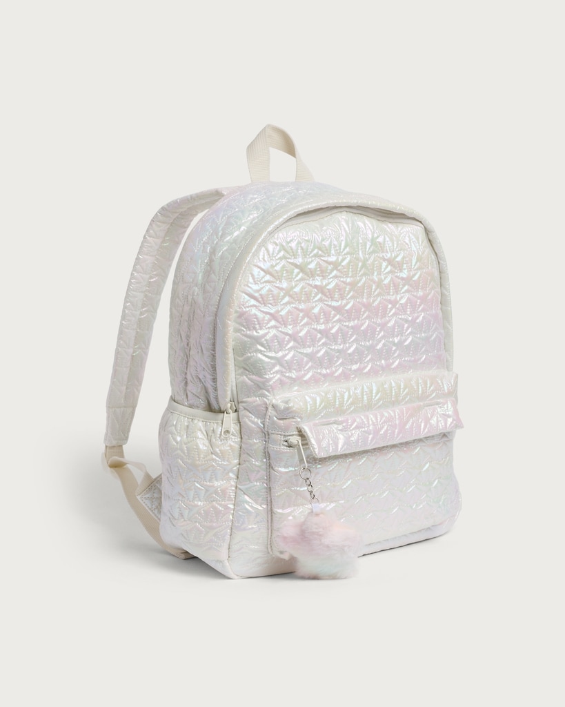 F&F Girls Quilted Fluffy Charm Backpack in White