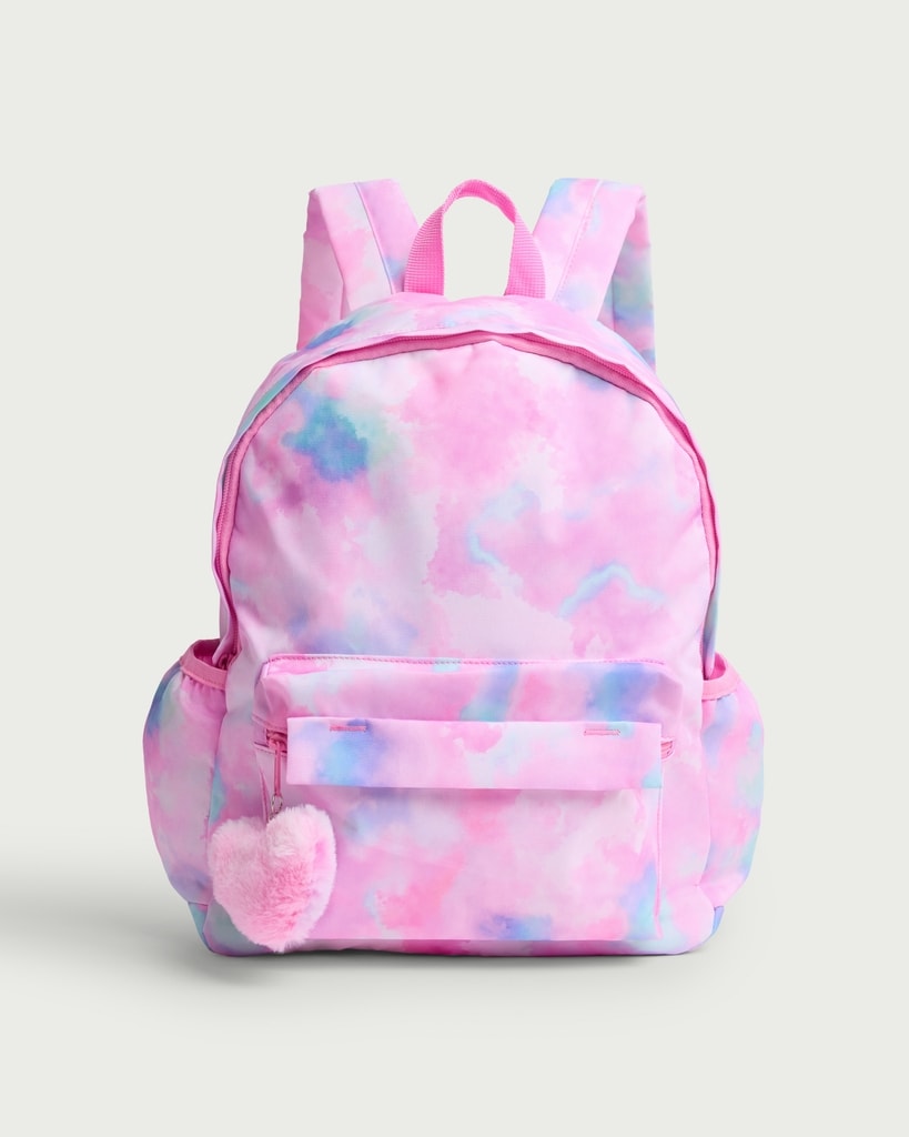 F&F Girls Ombre Print Fluffy Heart Charm Backpack in Pink