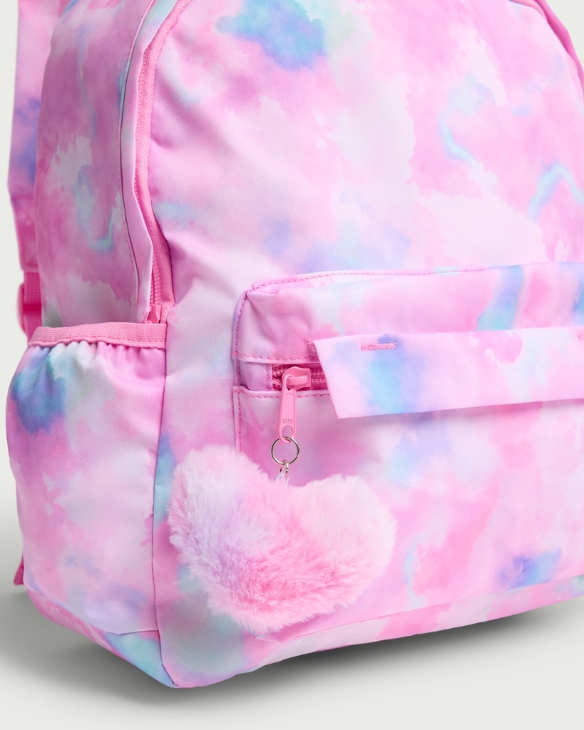 F&F Girls Ombre Print Fluffy Heart Charm Backpack in Pink thumbnail 2