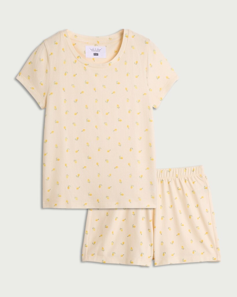 F&F Textured Lemon Print Short Pyjama Set in Multi Yellow thumbnail 4