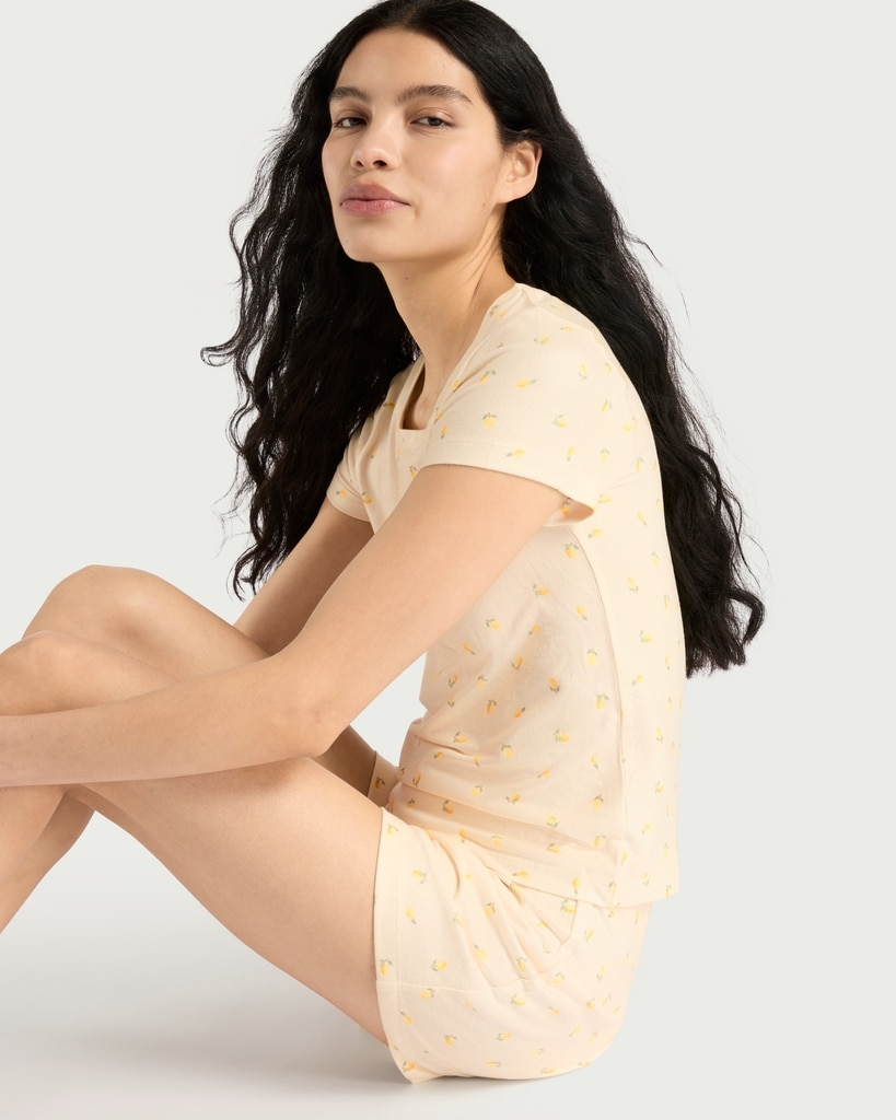 F&F Textured Lemon Print Short Pyjama Set in Multi Yellow