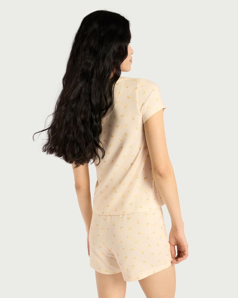 F&F Textured Lemon Print Short Pyjama Set in Multi Yellow thumbnail 2