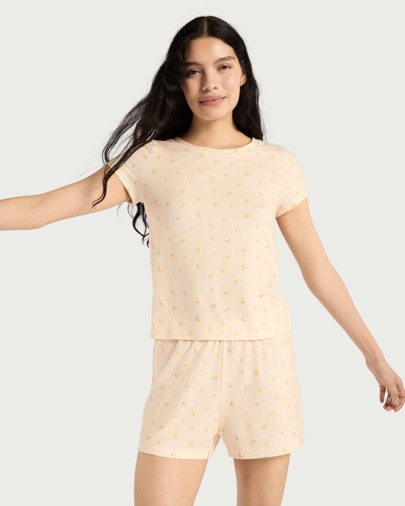 F&F Textured Lemon Print Short Pyjama Set in Multi Yellow thumbnail 3