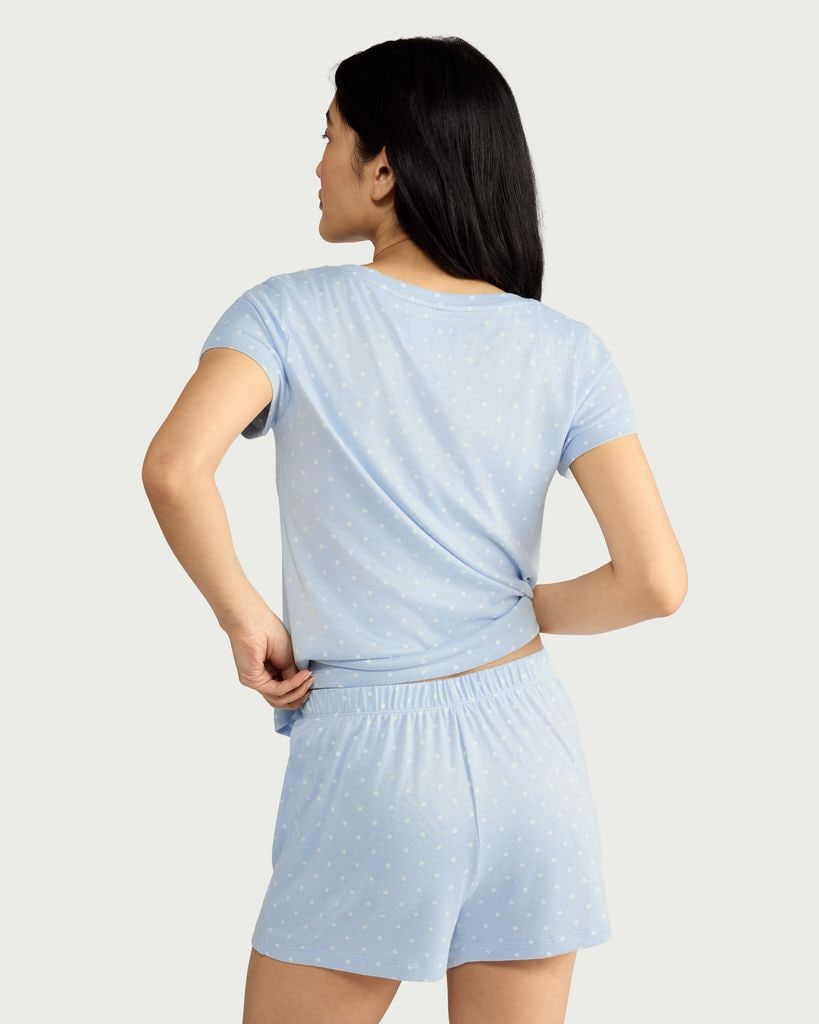 F&F Textured Polka Dot Short Pyjama Set in Multi Blue thumbnail 3